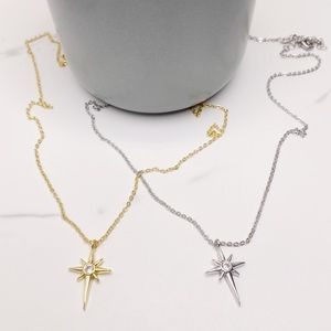 North Star pendant necklace. 18k plated, cz